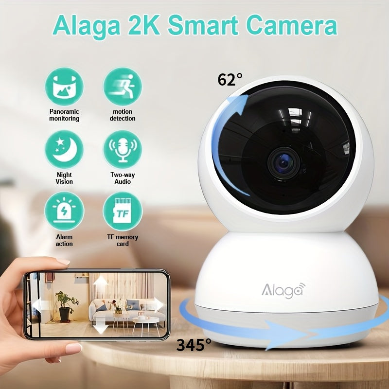 TEMU 1-camera Alaga Indoor Security Camera With 2-in-1 Baby Monitor, 360° Pan-tilt, Tracking, 2k Hd Smart Camera With Dual-band (5g-2.4ghz), Infrared