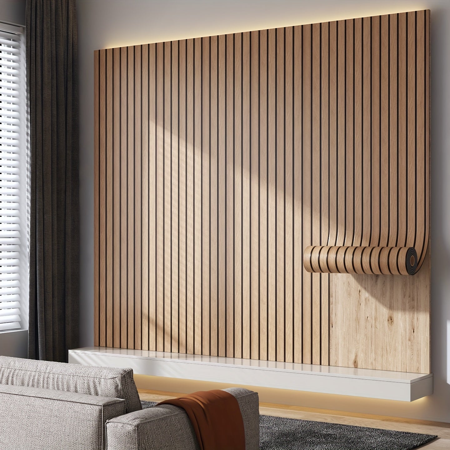 TEMU Self-adhesive 2.1mm Thick Wood-look Printed Grid Pattern Wall Decal With Wood Grain Effect Premium Wallpaper For Living Room Feature Walls,