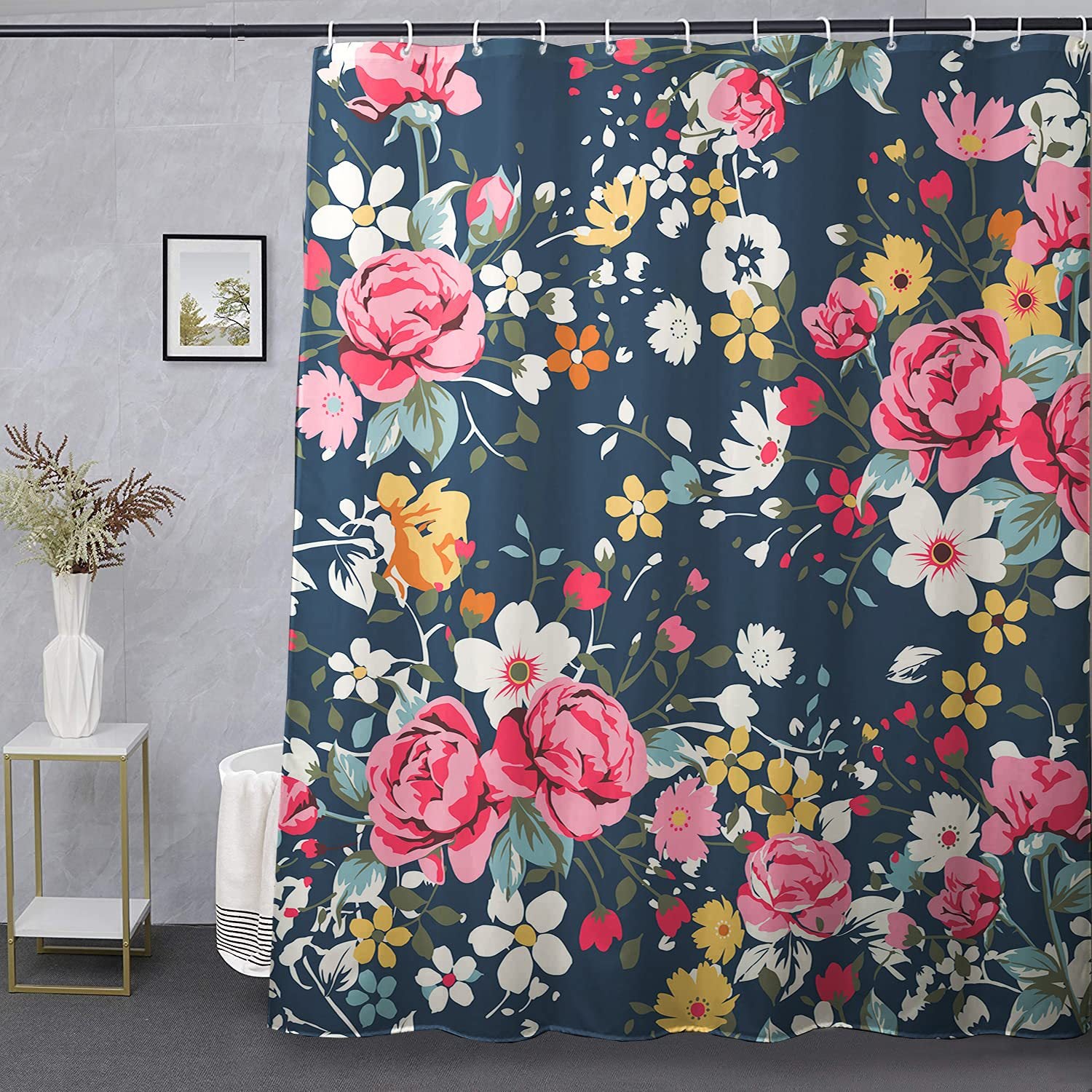 YL-37052 digital printed cloth shower curtain waterproof thick bathroom partition curtain with hook cross-border supply