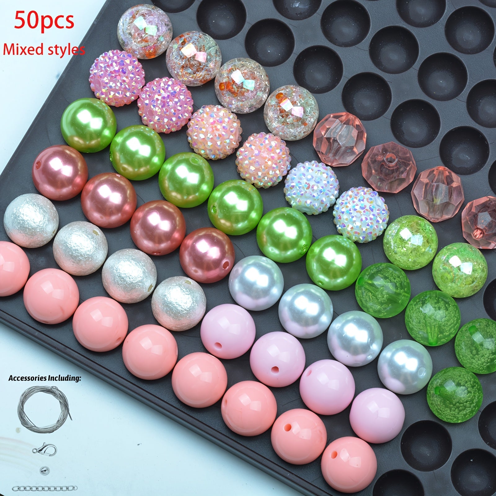 TEMU 50pcs Bubblegum Beads 20mm Bulk Mix, Diy Pen Colorful Bubble Gum With Round Spacers, Extender Chains, Beading Cord For Pen Chain Crafts Bracelet