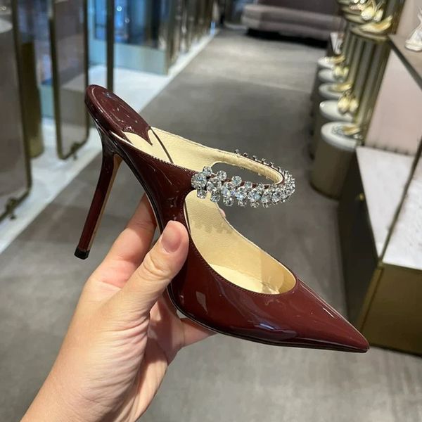 Stiletto Heel mules slippers crystal-embellished anklet Pointed toe Pumps shoes Rhinestone beaded sandals women Luxury Designers Party dinne