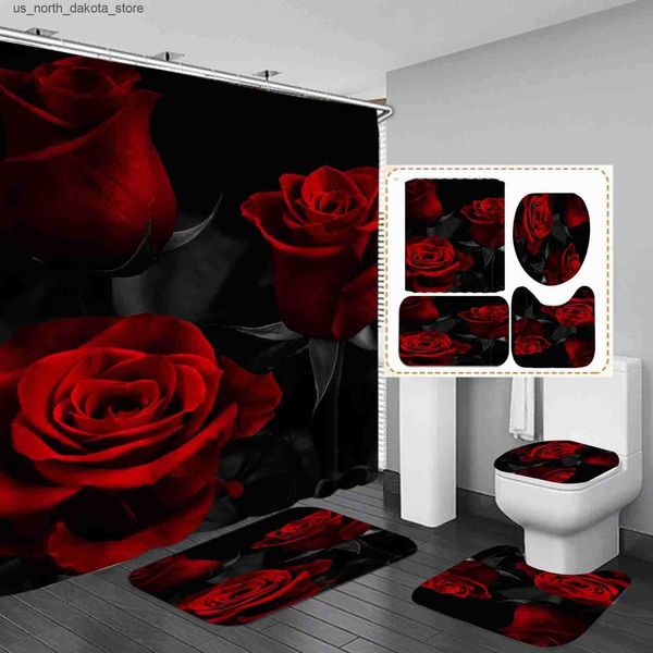 Shower Curtains 3D digital printing flower shower curtain waterproof polyester bathroom curtain color shower curtain set bathroom mat carpet