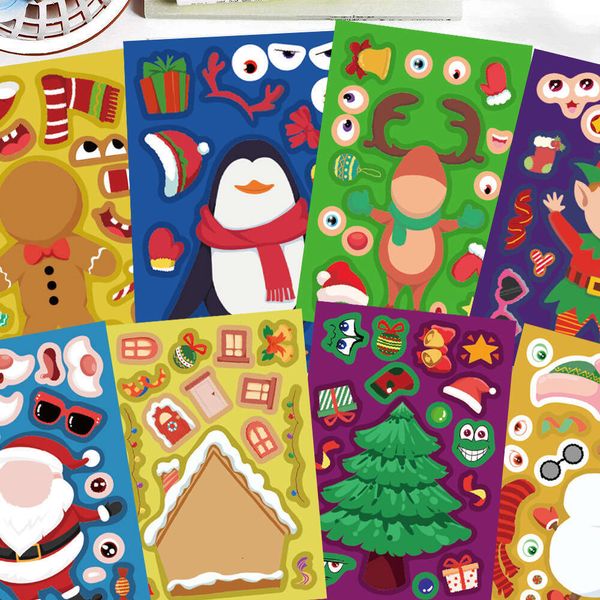 8 Christmas cartoon assembly for decorating hand books, phone cases, laptops, and children&#039;s puzzle stickers
