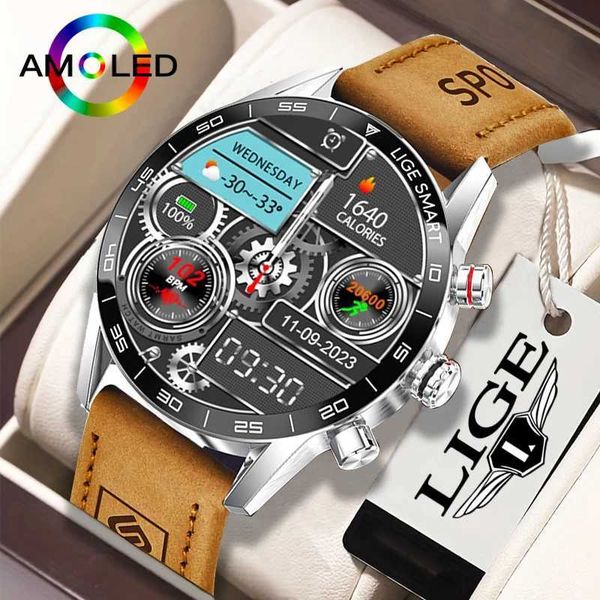 LIGE AMOLED Screen Smart Watch Mens Smart Watch Waterproof wireless connections Call Smart Watch Fashion Business Clock New Smart Band for M