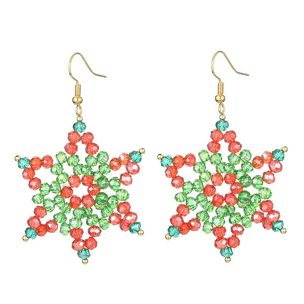 Boucles d'oreilles pendantes flocon de neige en perles de verre