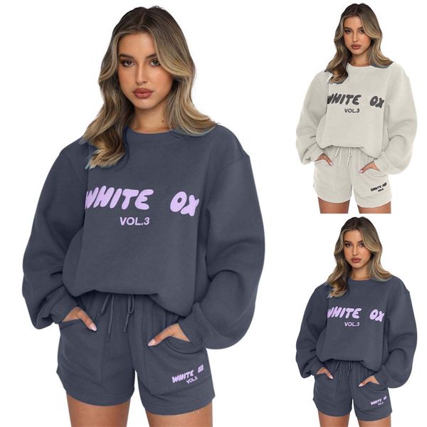 Girl Women Hoodie + Short Pant 2 Two Piece Set Letter Printed Sweater Sportwear Woman Clothing Set Spring Summer Female women sports tracksu