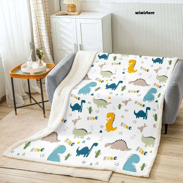 Cute Dinosaur Throw Blanket Cartoon Cactus Plants Bed Blanket for Kids Teens Boys Girls Room Decor Wild Animals Fleece 6e4