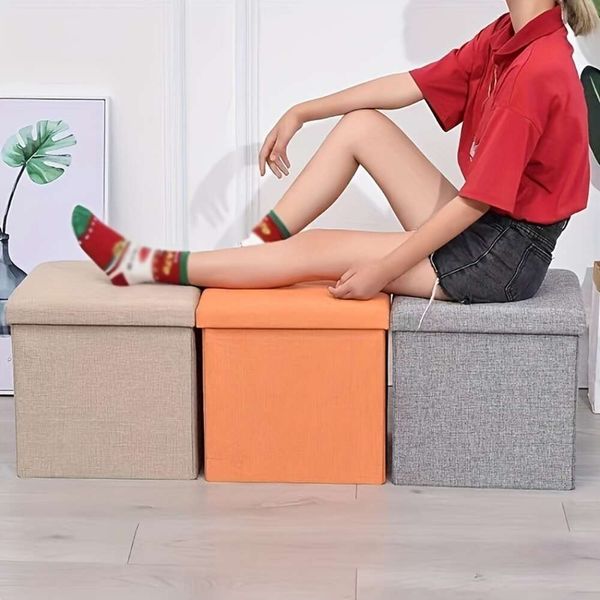 1pc Large Capacity Multifunctional Storage Stool with Lid Perfect for Toys, Books, Shoes, More Dustproof Moisture-proof Finishing Box - Fold