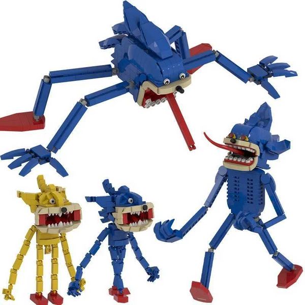 MOC Animated Character Sonices Model Building Blocks Horror Sinful Hedgehog Action Figure Assembling Bricks Toy Halloween Gift C250118