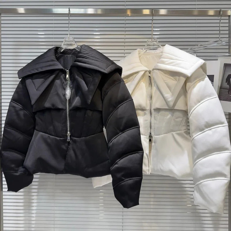 PREPOMP Winter Double layered Sailor Collar Ultra thin Waist Warm Coat Womens White Duck Down Jacket GS512 241107