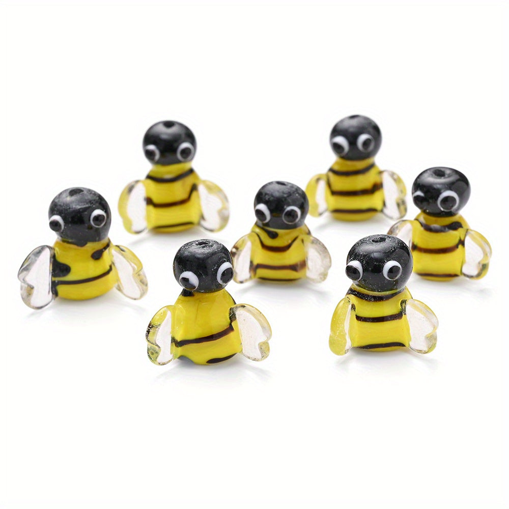 TEMU 10pcs 3d Cute Bee Glass Beads - Vibrant Insect-themed Making Supplies With Intricate & Eyes Design, High- Craft Beads For Necklaces, Bracelets,