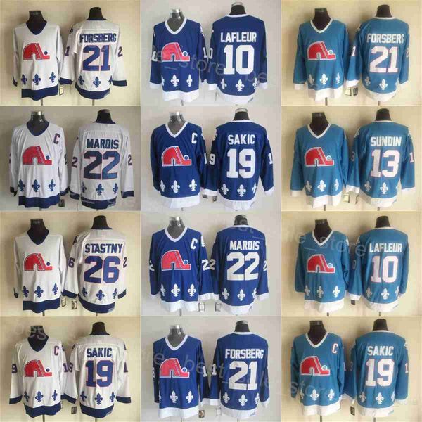Retro Hockey Nordiques Jerseys 13 Mats Sundin Throwback 19 Joe Sakic 21 Peter Forsberg 26 Peter Stastny 10 Guy Lafleur 22 Marois Stitched Bl