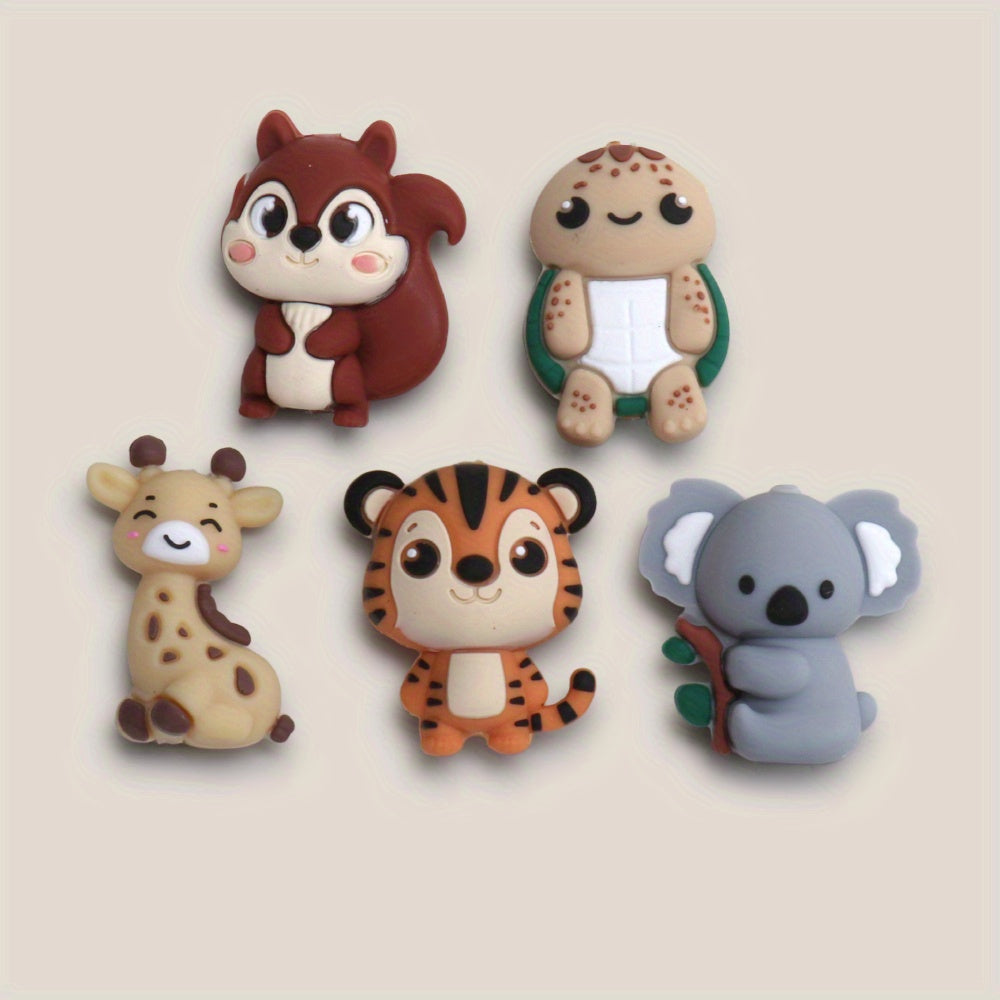 TEMU 5 Cartoon Animals 3d Silicone Beads - Unique - Colorful Making Kit Suitable For Necklaces, Bracelets, Silicone Focus Beads Pen Charms Keychain