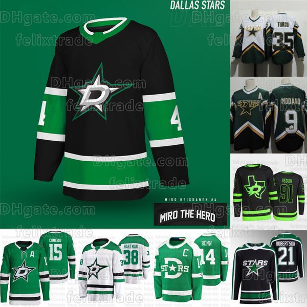 Mens Dallas 9 Mike Modano Stars 35 MARTY TURCO 2023 Stanley Cup Jersey Jason Robertson Vintage Embroidery Cheap Stiched Reverse Retro Hockey