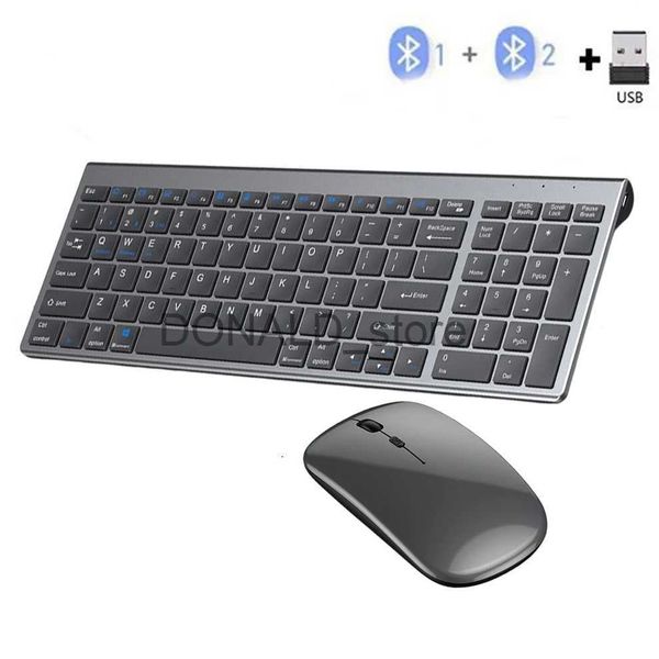 Keyboards Gray Bluetooth 5.0 2.4G Wireless Keyboard Mouse Combo Rechargeable Full Size Wireless Keyboard for Notebook Laptop J240117