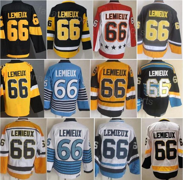 Retro 66 Lemieux CCM Hockey Jersey Vintage Classic Retire All Stitching For Sport Fans Breathable Pure Cotton lack White Blue Yellow Team Co