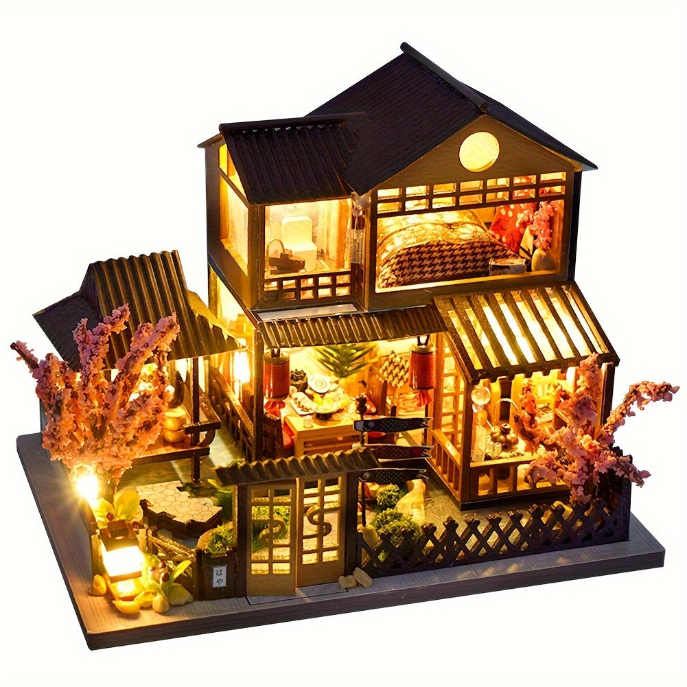 TEMU Diy Japanese-style Wooden Dollhouse Kit With -responsive Tatami & Miniature Furniture - Handmade Tiny House Model For & S, - Complete (no Glue-)