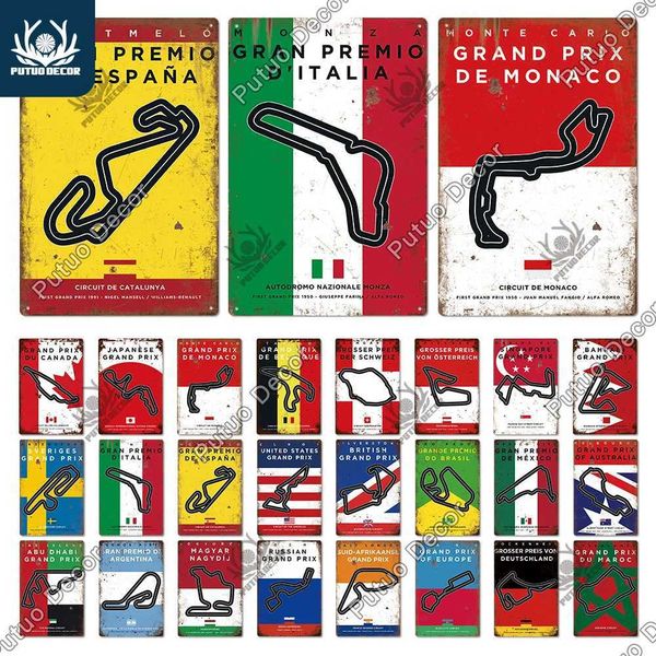 Putuo Decor Vintage Racing Track Metal Poster F1 Competition Tin Sign Plaque Metal Plate Bar Club Man Cave Home Wall Decoration Z250118
