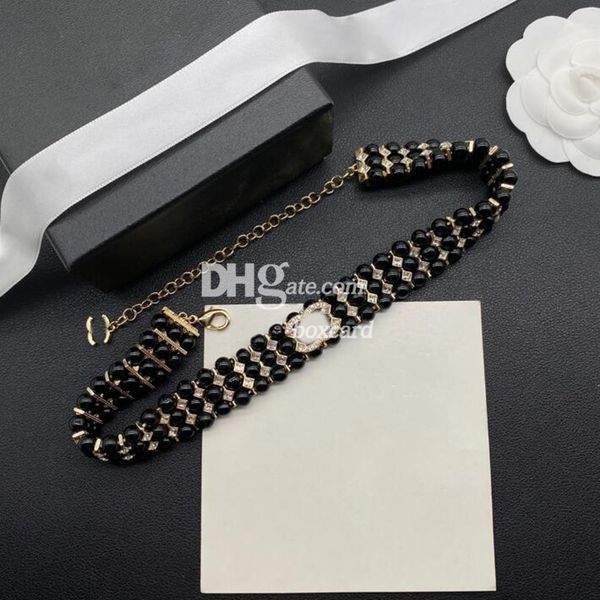Black Beaded Necklaces Chokers Trendy Letter Stamped Necklaces Pendants Girls Y2K Necklaces With Box