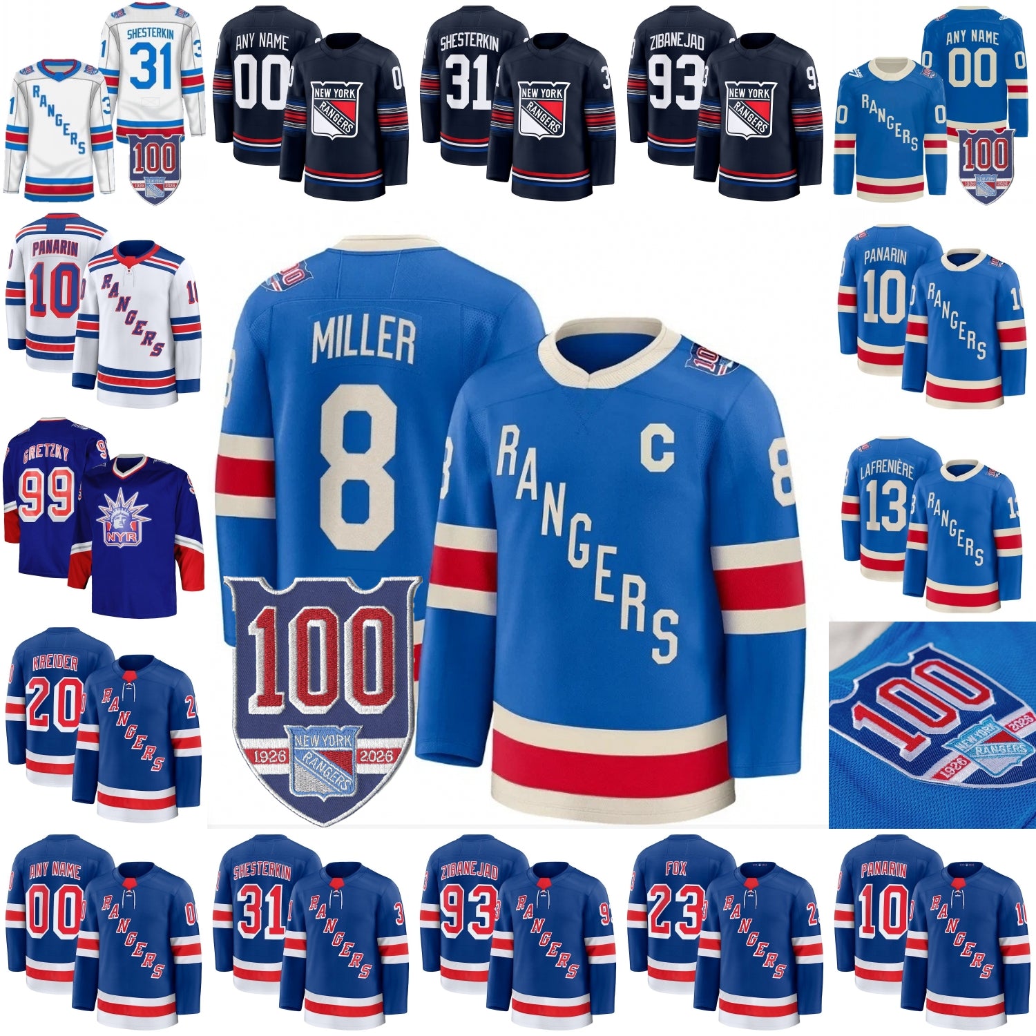 NY Ranger Hockey Jersey Adam Fox Artemi Panarin Igor Shesterkin J.T. Miller Vincent Trocheck Henrik Lundqvist Mike Richter Gretzky Gavrikov Othmann