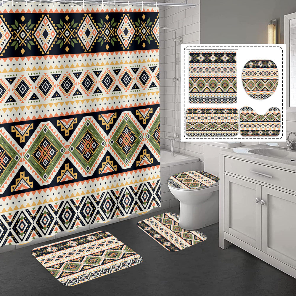 YL-37318 Hot selling exclusive shower curtain manufacturer Bomi digital printed polyester shower curtain non-slip mat set