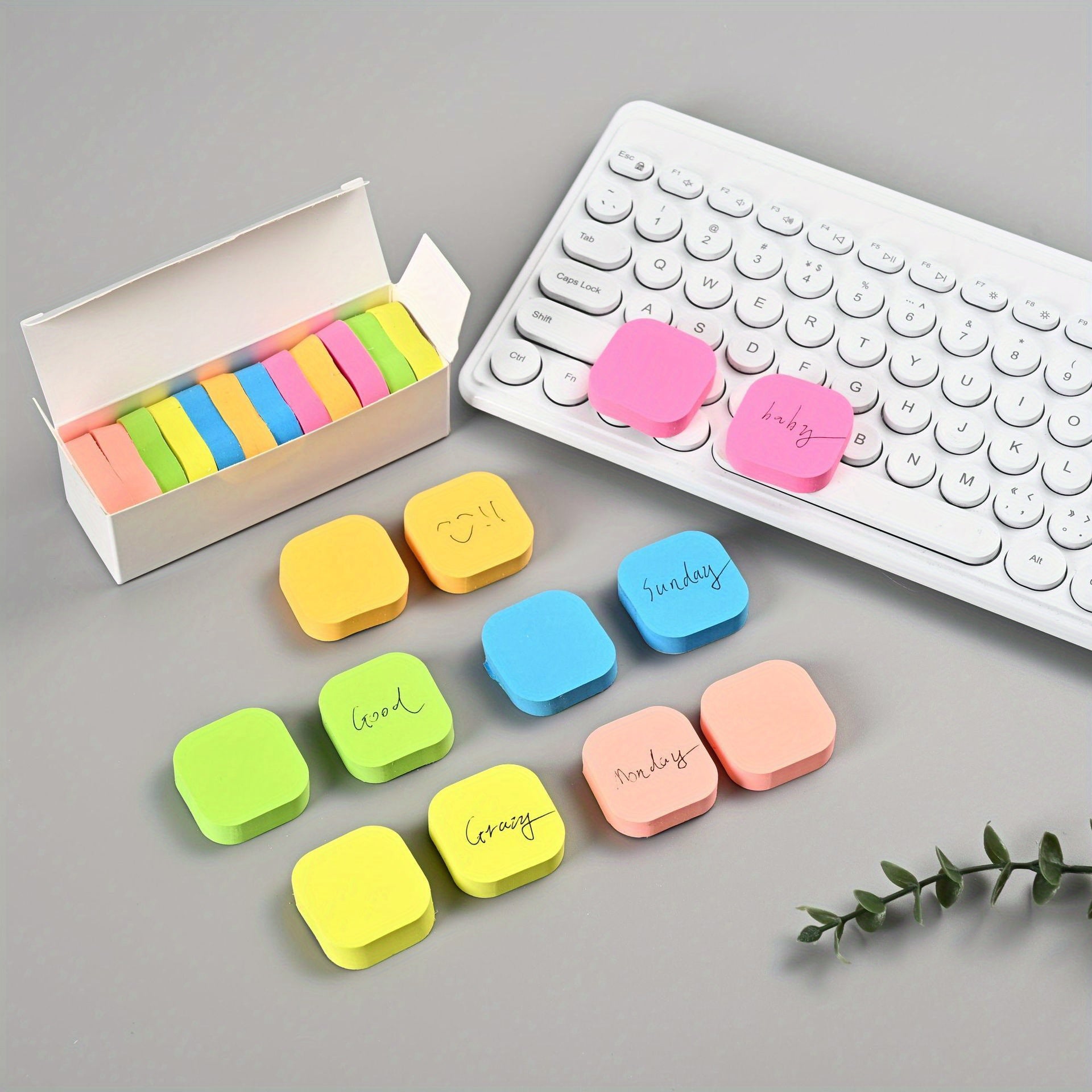 TEMU 1 Set Of 12 Mini Sticky Notes - Cute Square Circular Index Cards With 6 Vibrant Colors, Durable Paper For Office & Study, Reminder Books,