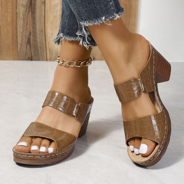 Casual Sandals Women High Heels Summer New Dress Chunky Open Toe Shoes 2024 Designer Brand Sgback Female atos Pumps 1932