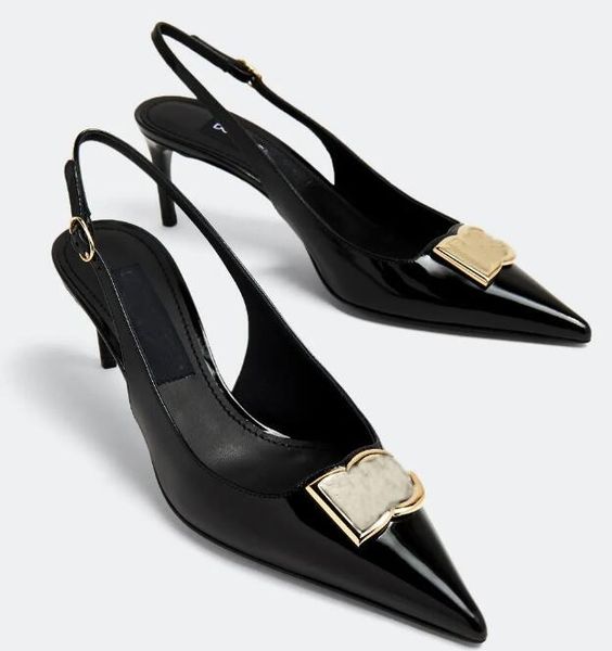 Summer Lollo Sandals Shoes Women Polished Calfskin Slingbacks Patent Leather Nude Black Red Pointed Toe Pumps Party Dress Lady High Heels EU