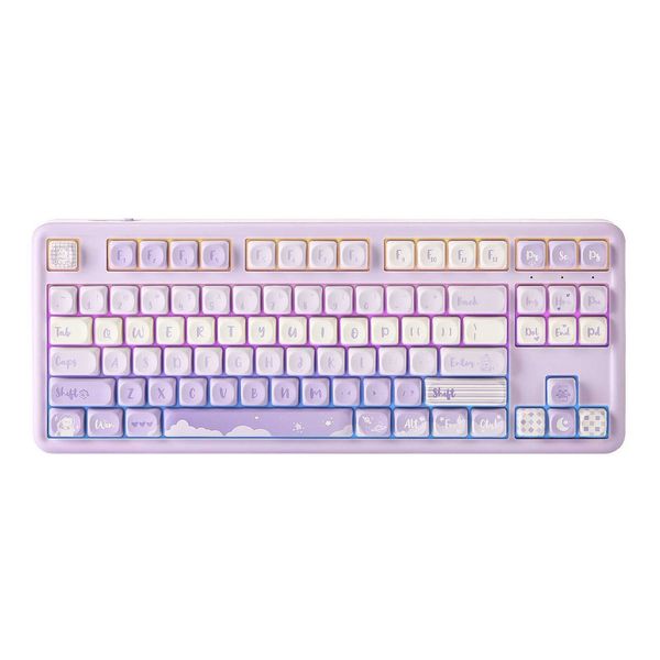 Keyboards YUNZII B87 Purple Mechanical Gaming Keyboard Wireless Custom QMK-VIA Gasket Keyboard with Cute Keycap Wrist Rest for Win-Mac S2521