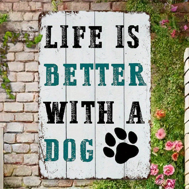 TEMU With A Dog" Metal Tin Sign - 12×8 Inch Wall Decor For Home, Garage, Bedroom, Kitchen, Living Room, Bar, For Man Cave, Cafe, Pub