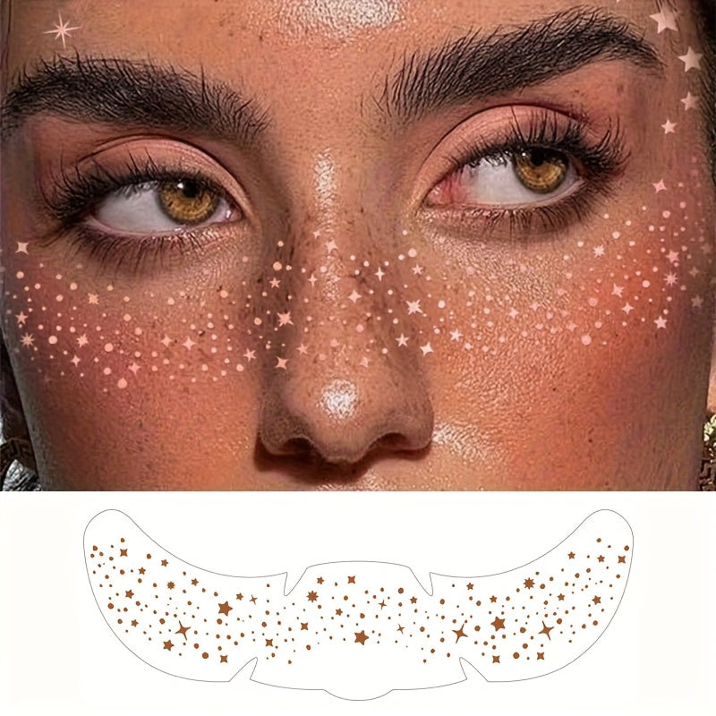 TEMU 2 Sheets Glitter Freckles Face Stickers - Self-adhesive Temporary Makeup Decals With Star-shaped , Mixed Colors For Christmas Parties, Music