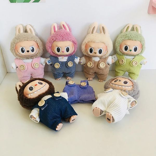17cm Cute Mini Plush DollS Clothes Outfit Accessories For Korea Kpop Exo Labubu Idol Dolls Tshirt button Overalls Clothing 241125
