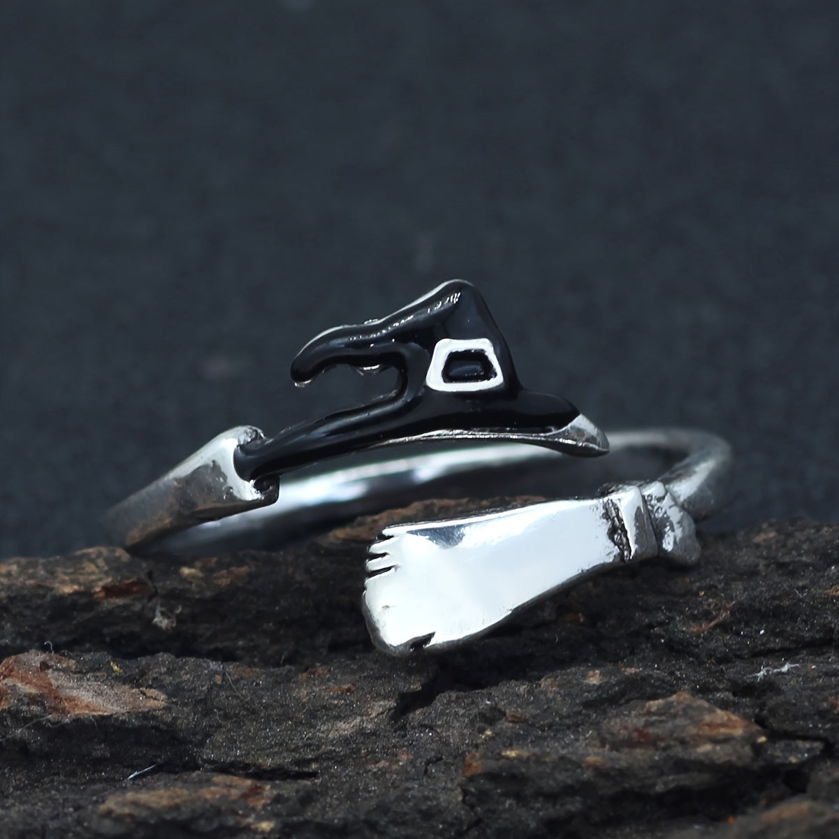 TEMU 1pc Simple Unique Witch Hat, Magic Broom, Open Ring Ring, Halloween Pumpkin Spoof Jewelry, Men's Women's Ring, Gift Accessories