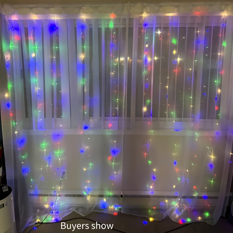 TEMU 1pc 300 Led Curtain Light With Remote - Usb Powered, 9.8 Ft*9.8ft Warm White Waterfall String Lights 8 For Weddings, Parties, Christmas &