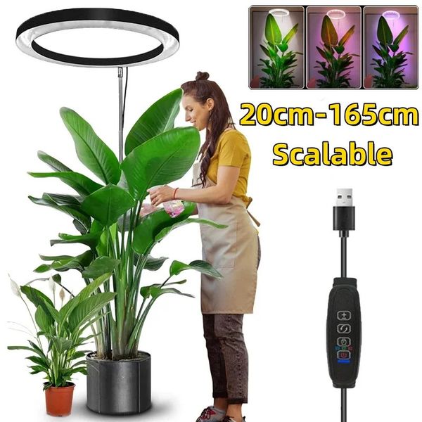 165cm Height Adjustable LED Ring Grow Lights Indoor Plants Full Spectrum Large Plant Light for USB Growing Lamp 250210