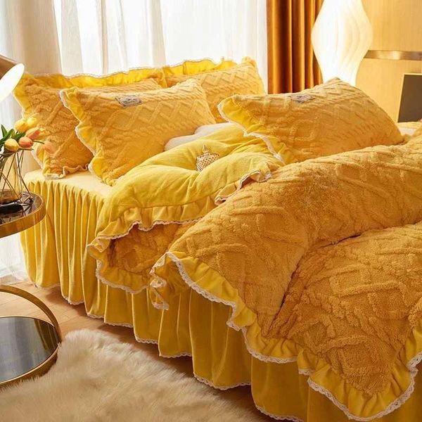 Thick Milk Velvet Double-sided Four Piece Set Falei Plush High-end Bed Skirt Warm Duvet Cover Winter King Size Bedding SetXJ241015