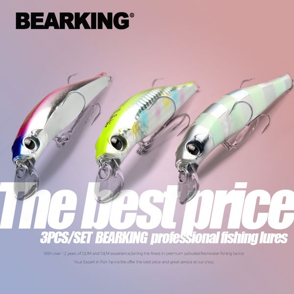Baits Lures BEARKING 3pcs per set 105cm 16g 8cm 85g fishing gear shone lures minnow crank fixed weight wobbler bait isca artificial 230307