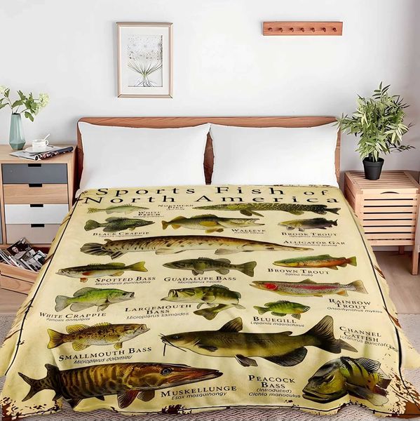 1PC Throw Sports Sports Fish Pattern Flanel Bobet para sofá sofá de cama aconchegante e confortável Festival Presentes Decoração de família