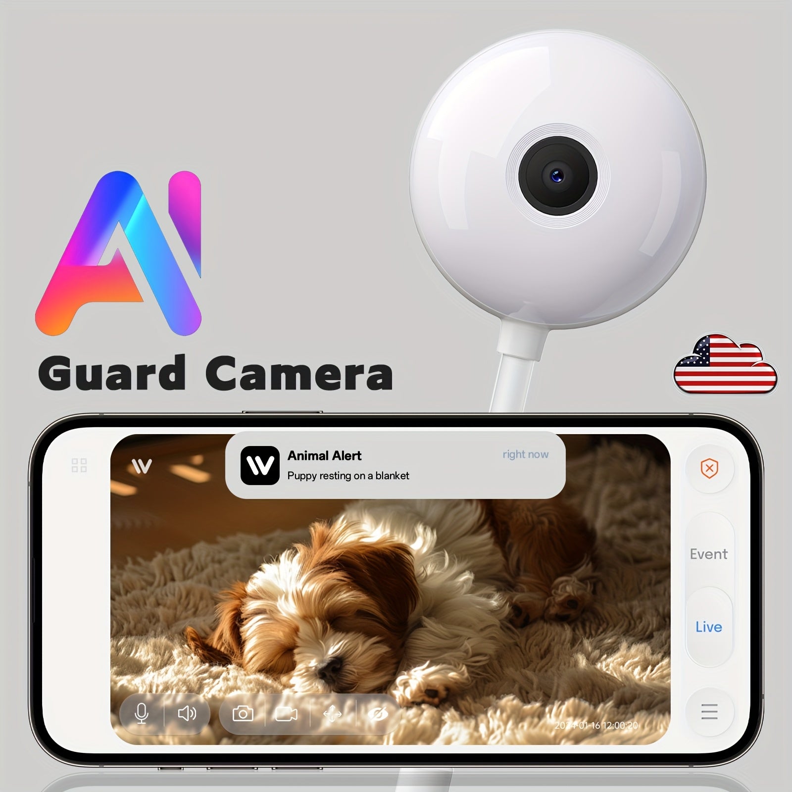 TEMU 3mp Hd Pet & Baby Camera Monitor With 2-way Audio, Color Night Vision, Wifi & Alexa Compatible Indoor Security Cameras For Dogs-cats, Sitter