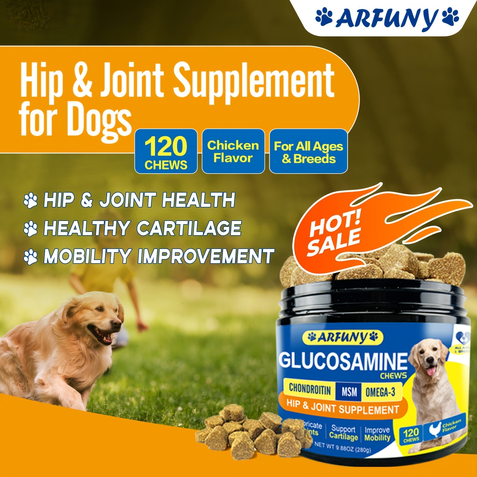 TEMU For Dogs - Hip And Joint Supplement For Dogs - Chondroitin - Msm - Turmeric - Joint Supplement - - Dog Health, Dog Supplies, Dog Products, , 1