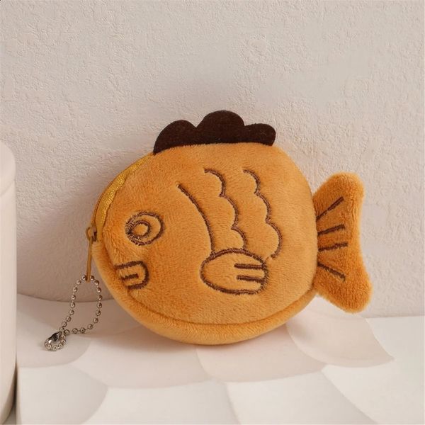 Small Change Purse with Zippers Plush Fish Coin Headphone Storage Bag Earphone Case Lovely Wallets for Girl 250107