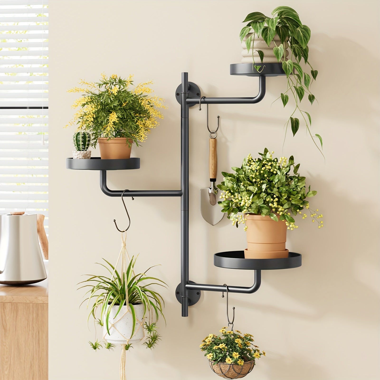 TEMU 3 Tier Wall Rotatable Planter, Metal Plant Stand, Wall Plant Stand, Each Can Hold Up To 20lb, Window Plant Stand For Indoor Multiple Plants,