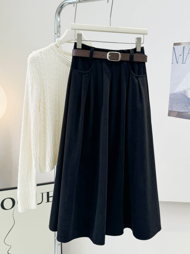 Skirts for women, all-match autumn and winter A-line drapey umbrella skirt, high waist slim skirt