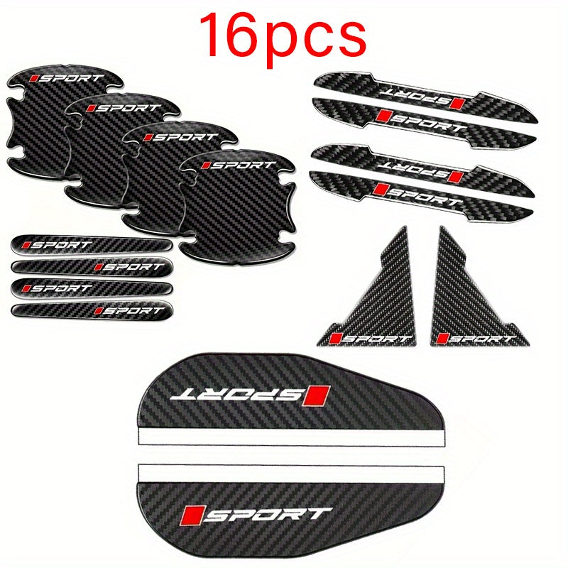 TEMU 16pcs Set Of Car Exterior , Including Door Handle Stickers, Corner Collision Guards, Handle Protectors, Strips For Mirrors, Rain Visors,