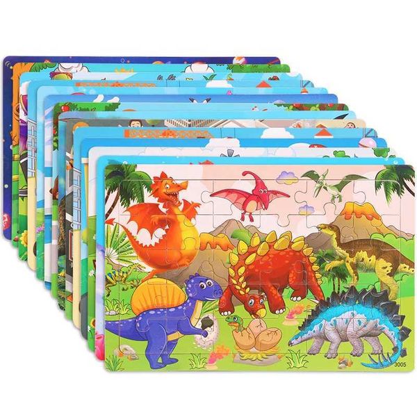 NEW Wooden 30pcs Puzzles Children Animal Dinosaur Plane Puzzle Baby Early Education and Intellectual Building Block Toys LX241024