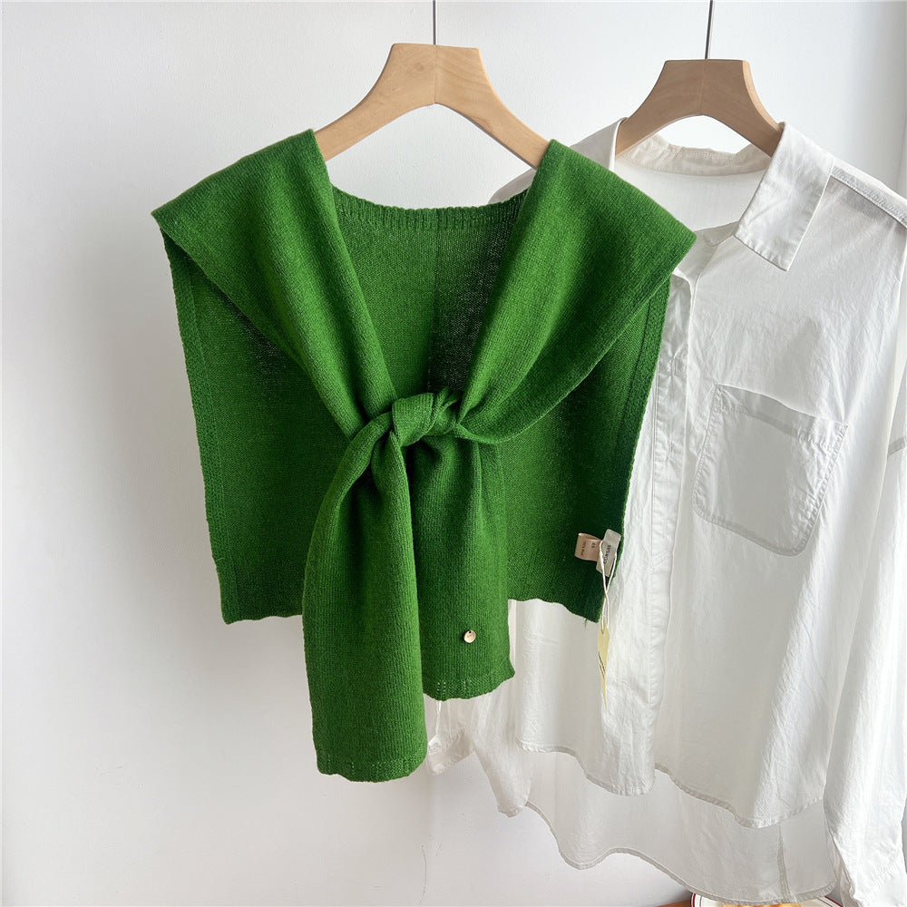 K1337 Wool solid color thin outerwear women&#039;s fashion cape with skirt Korean knitted air-conditioned room cervical vertebrae protection shawl w