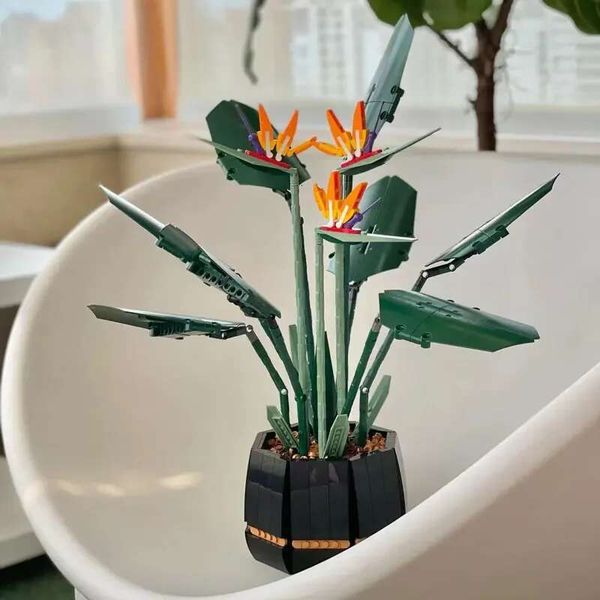 MOC FIT 10289 Bird Of Paradise Bouquet Rose Building Block Bric Unziptoy Diy Potted Illustration Holiday Gift Home Decor