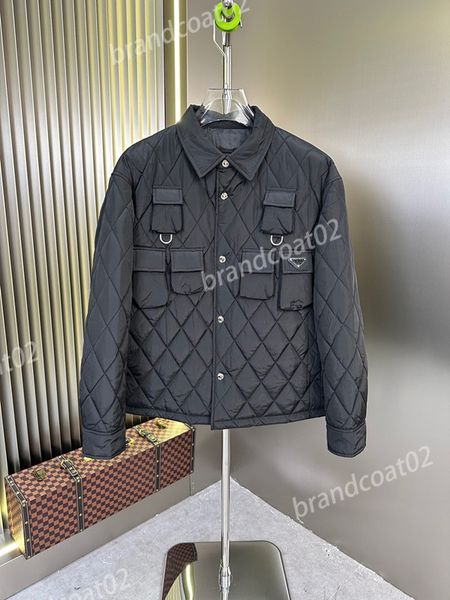 Designer quilted jacket Triangle logo functional style warm collar pocket workwear business minimalist casual jacket