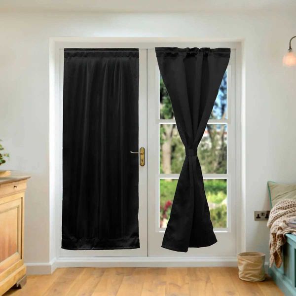2Pcs Door Curtains Polter Blackout Window Curtain Black Darkening Door Drapes Window Door Curtain French Door CurtainT250122