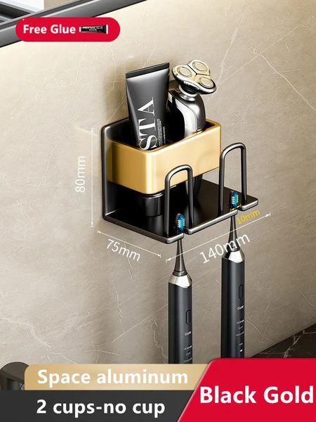 Toothbrush Holders Wall Mounted Punch-free Toothbrush Holder Aluminium Alloy Toothpaste Rack Bathroom Household Space Saving Bathroom Access